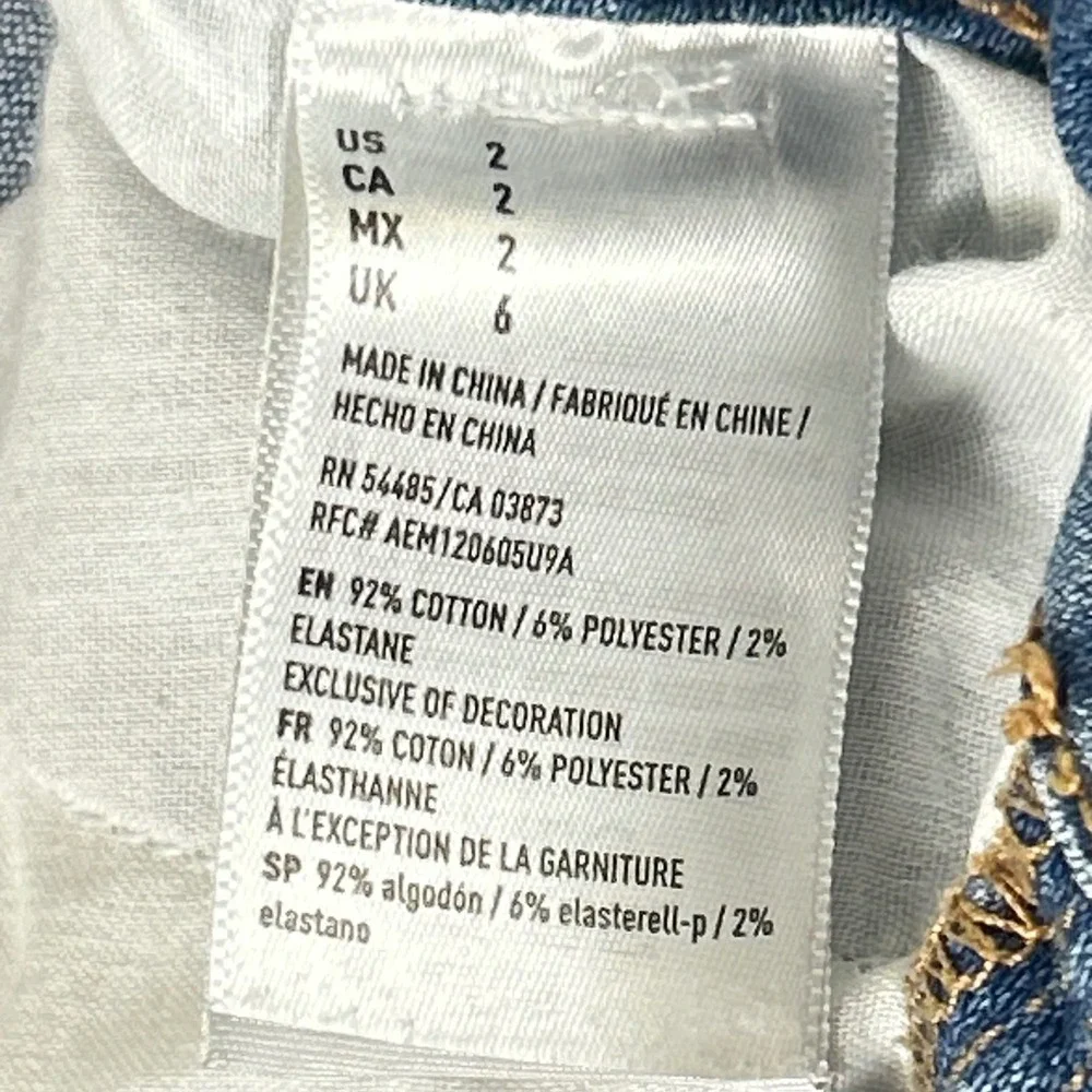 American Eagle Hi-Rise Shortie Distressed Denim Shorts Blue Super Stretch Size 2 - Picture 2 of 13